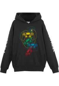 bonprix - Bluza z kapturem z czystej bawełny organicznej. Typ kołnierza: kaptur. Kolor: czarny. Materiał: bawełna. Wzór: nadruk #1