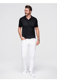 Ombre Clothing - Stylowa męska koszulka polo z elastycznej tkaniny – czarna V1 - Rozmiar: XL. Typ kołnierza: polo. Kolor: czarny. Materiał: tkanina. Wzór: gładki. Styl: elegancki #7
