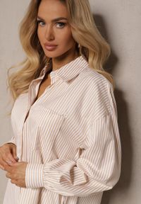Renee - Beżowa Koszula z Długim Rękawem Zapinana na Guziki z Kieszonką Vloenni. Okazja: na co dzień. Typ kołnierza: kołnierzyk klasyczny. Kolekcja: plus size. Kolor: beżowy. Długość rękawa: długi rękaw. Długość: długie. Styl: klasyczny, casual, elegancki #4