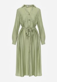 Born2be - Zielona Sukienka Koszulowa z Wiskozą z Wiązanym Paskiem Lustilla. Okazja: na co dzień. Kolor: zielony. Materiał: wiskoza. Typ sukienki: koszulowe. Styl: casual, elegancki, klasyczny #7