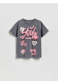 Reserved - T-shirt z nadrukiem - ciemnoszary. Kolor: szary. Materiał: bawełna. Wzór: nadruk #1