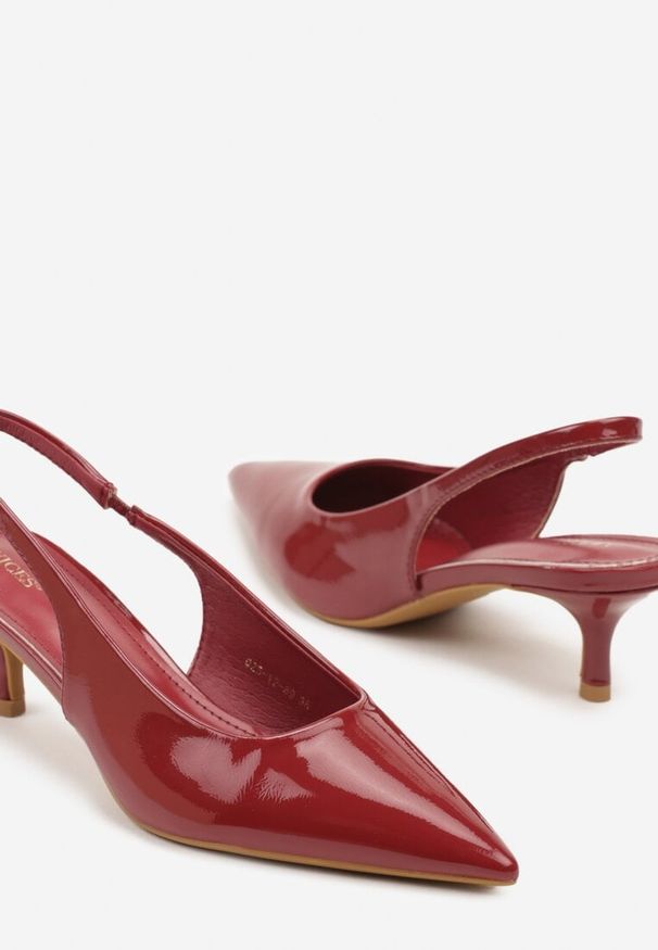 Born2be - Bordowe Lakierowane Czółenka Slingback Vices na Obcasie Typu Kaczuszka Sonilitia. Okazja: na co dzień. Zapięcie: pasek. Kolor: czerwony. Materiał: lakier. Obcas: na obcasie. Styl: klasyczny, elegancki, casual. Wysokość obcasa: niski