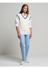 Big-Star - Sweter kamizelka damska biała Veistona 100. Okazja: na co dzień. Kolor: biały. Materiał: jeans, dresówka, wełna. Wzór: aplikacja. Sezon: lato. Styl: casual, klasyczny #1