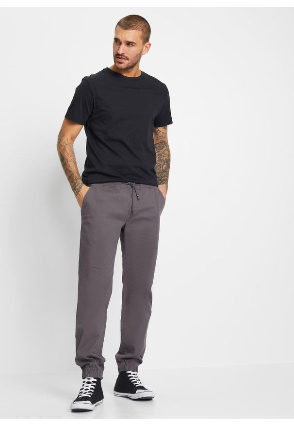 bonprix - Spodnie chino z gumką w talii, ze stretchem, Relaxed Fit Straight. Kolor: szary