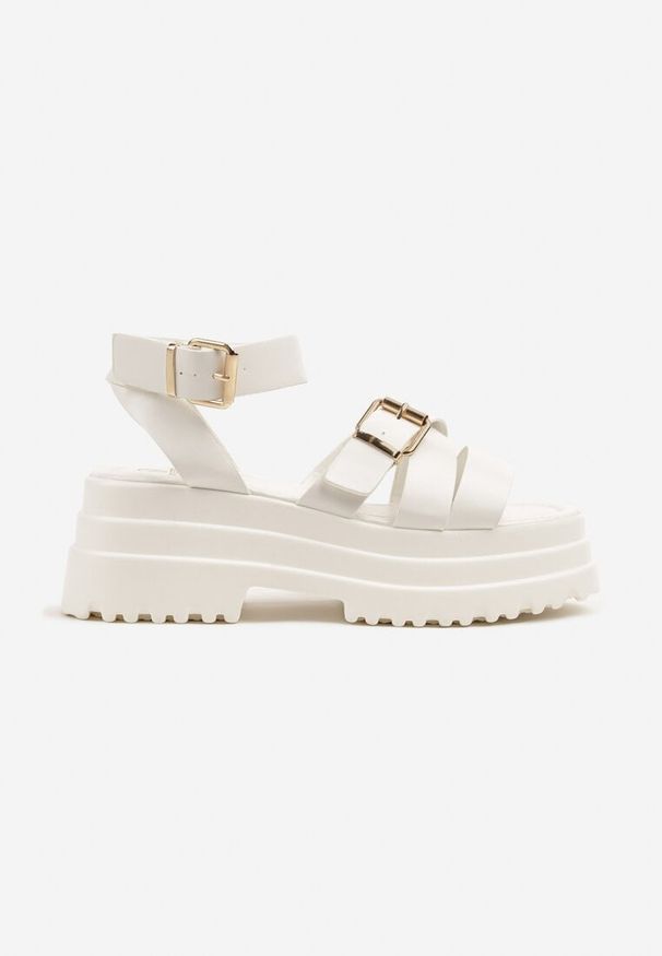 Born2be - Białe Sandały na Grubej Podeszwie z Klamrami Melfia. Okazja: na co dzień. Zapięcie: klamry. Kolor: biały. Obcas: na obcasie. Styl: casual, elegancki, rockowy. Wysokość obcasa: średni