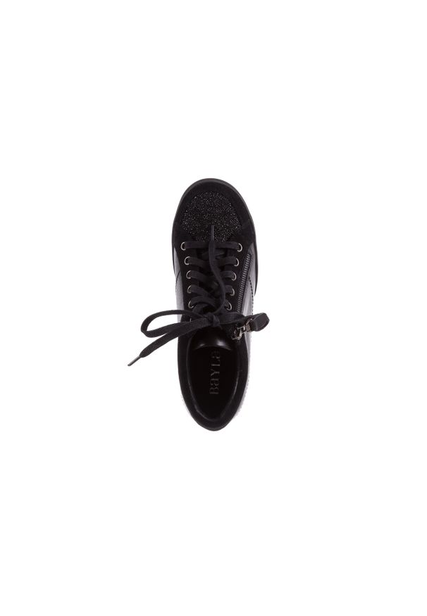Sneakersy Bayla-018 SW-1707 Black, Czarny, Skóra naturalna. Zapięcie: zamek. Kolor: czarny. Materiał: skóra. Wzór: aplikacja. Obcas: na koturnie
