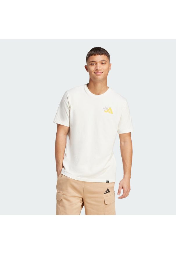 Koszulka sportowa męska Adidas z krótkim rękawem. Kolor: biały. Długość rękawa: krótki rękaw. Długość: krótkie. Sport: fitness