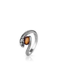 W.KRUK - Pierścionek srebrny wąż z bursztynem. Materiał: srebrne. Kolor: srebrny. Wzór: aplikacja. Kamień szlachetny: bursztyn #1