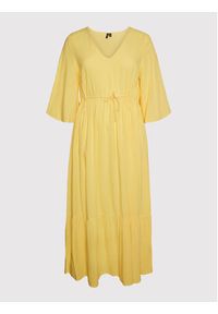 Vero Moda Curve Sukienka codzienna Mavis 10267042 Żółty Regular Fit. Okazja: na co dzień. Kolor: żółty. Materiał: bawełna. Typ sukienki: proste. Styl: casual