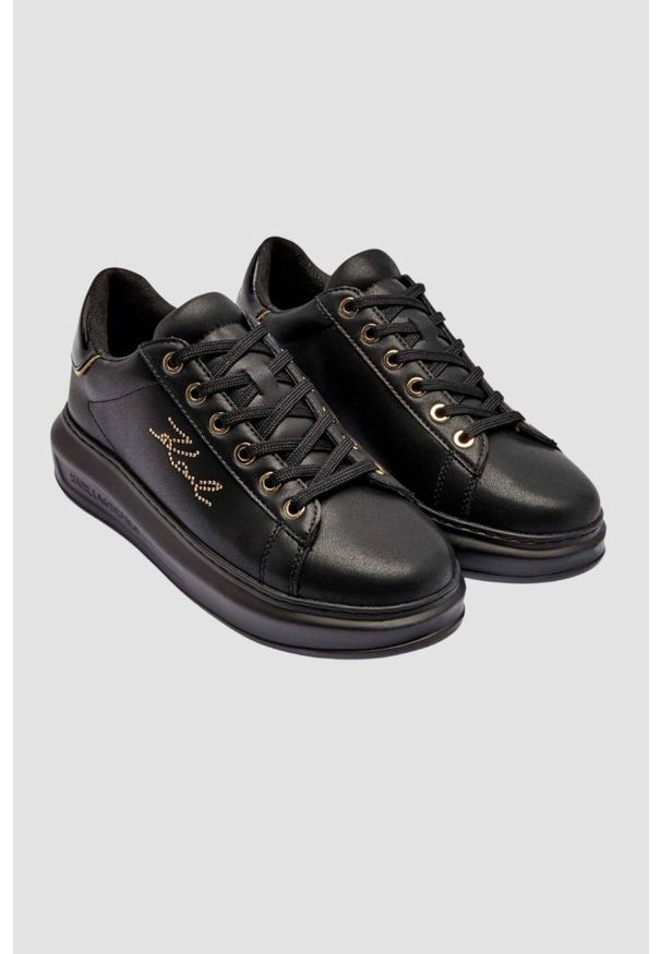 Karl Lagerfeld - KARL LAGERFELD Czarne damskie sneakersy KAPRI Rhinestone Karl Trim, Rozmiar 39. Kolor: czarny. Materiał: materiał. Wzór: aplikacja, napisy