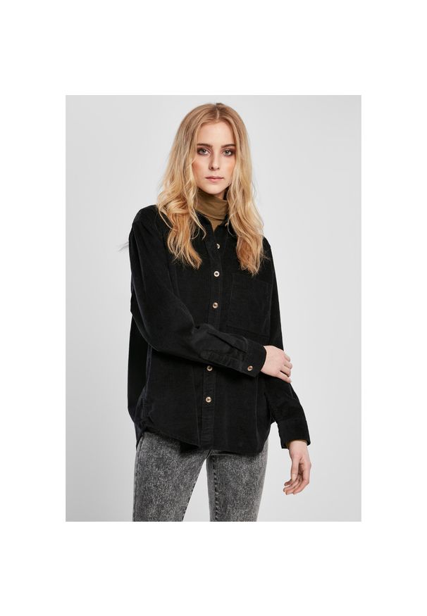 Koszula damska Urban Classics corduroy oversized. Kolor: czarny. Materiał: welur