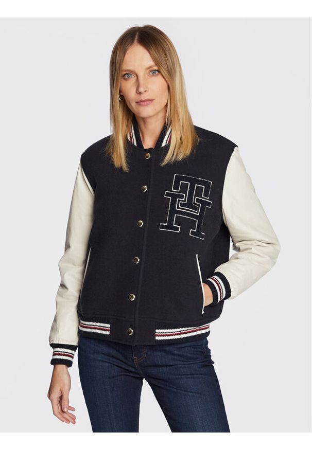 TOMMY HILFIGER - Tommy Hilfiger Kurtka bomber Blend WW0WW37308 Granatowy Regular Fit. Kolor: niebieski. Materiał: wełna