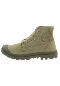 Buty do chodzenia męskie Palladium Pampa HI. Wysokość cholewki: za kostkę. Zapięcie: sznurówki. Kolor: zielony. Materiał: guma, syntetyk, tkanina, materiał. Szerokość cholewki: normalna. Styl: sportowy. Sport: turystyka piesza