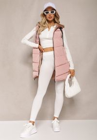 Renee - Różowa Długa Kamizelka Pikowana Dwustronna ze Sznurkami przy Kapturze Frenila. Kolor: różowy. Długość: długie. Styl: elegancki #3