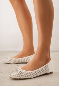 Born2be - Jasnobeżowe Siateczkowe Balerinki z Plecioną Cholewką z Kokardką Lilinrelle. Okazja: na co dzień. Kolor: beżowy. Materiał: jeans. Szerokość cholewki: normalna. Styl: casual, klasyczny, elegancki #3