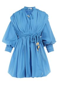 Born2be - Niebieska Sukienka Adousa. Kolor: niebieski. Materiał: tkanina, guma. Wzór: gładki. Typ sukienki: bombki. Styl: klasyczny. Długość: mini