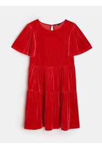 Sinsay - Sukienka bombka z połyskującą aplikacją - czerwony. Kolor: czerwony. Wzór: aplikacja. Typ sukienki: bombki #1