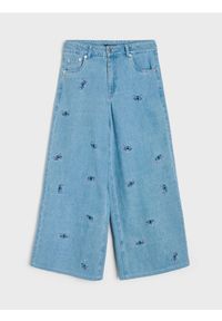 Sinsay - Jeansy wide leg oversize z haftem Stitch - niebieski. Kolor: niebieski. Wzór: haft #1