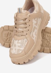 Born2be - Ciemnobeżowe Sneakersy Melanise. Nosek buta: okrągły. Kolor: beżowy. Materiał: materiał. Wzór: jednolity #3