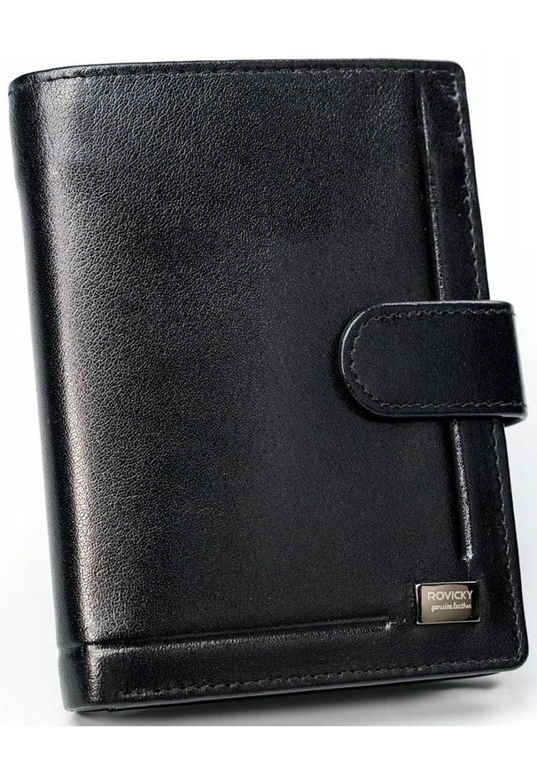 ROVICKY - Portfel skórzany Rovicky czarny PC-101L-BAR BLACK. Kolor: czarny. Materiał: skóra