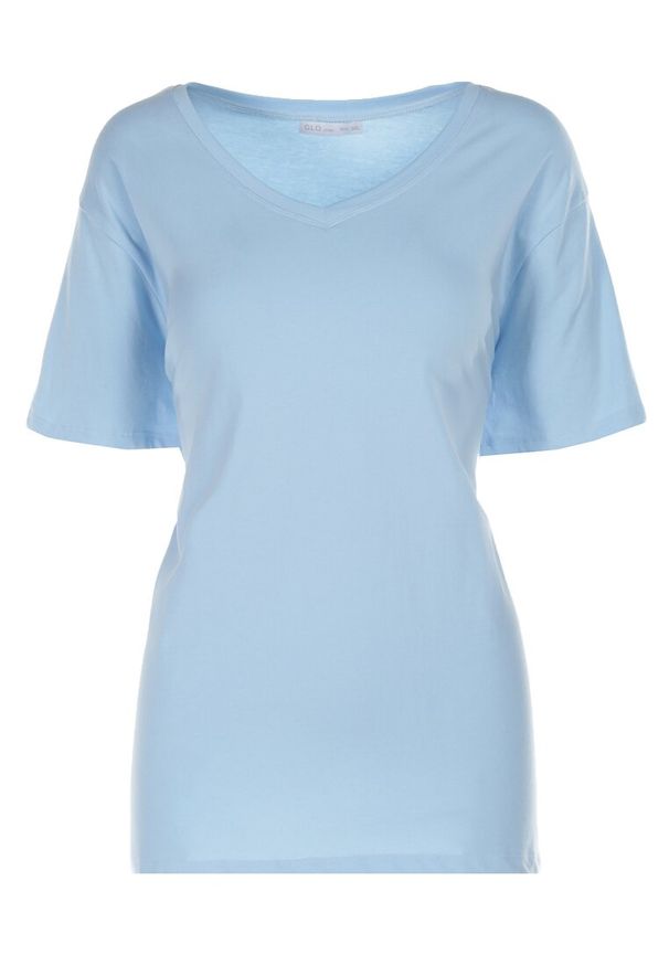 Born2be - Jasnoniebieski T-shirt Mayarinia. Okazja: na co dzień. Kolor: niebieski. Materiał: dzianina, jeans, bawełna. Długość rękawa: krótki rękaw. Długość: krótkie. Wzór: gładki, jednolity. Styl: sportowy, klasyczny, casual