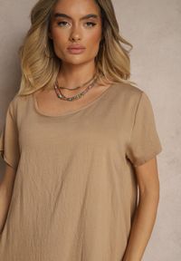Renee - Ciemnobeżowa Sukienka z Wiskozy o Rozkloszowanym Kroju Irisena. Okazja: na co dzień. Kolor: beżowy. Materiał: wiskoza. Typ sukienki: proste. Styl: elegancki, casual #4