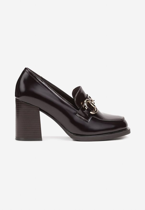 Renee - Bordowe Półbuty z Klamerką na Słupku Melias. Kolor: czerwony. Obcas: na słupku. Styl: elegancki