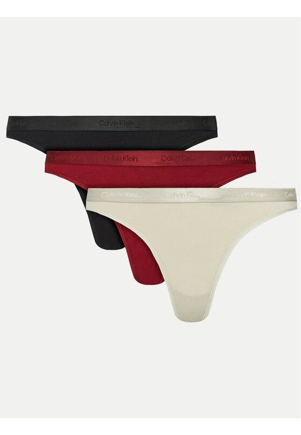 Calvin Klein Underwear Komplet 3 par stringów Thong 3pk 000QD5244E Kolorowy. Materiał: bawełna. Wzór: kolorowy