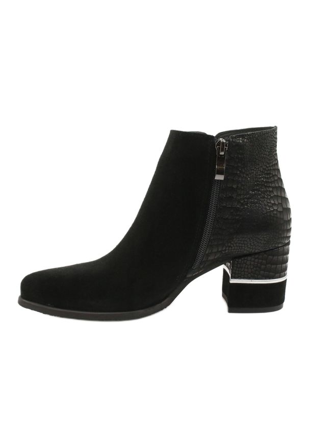 Stylowe Botki zamszowe Gamis 4005 czarne. Kolor: czarny. Materiał: zamsz. Obcas: na obcasie. Styl: elegancki. Wysokość obcasa: średni