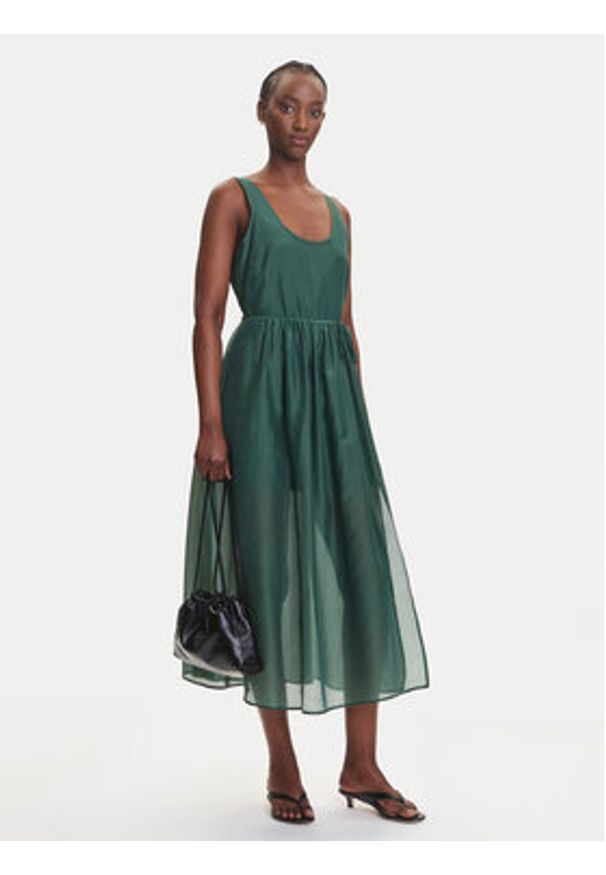 Marella Sukienka codzienna Nez 2515221172 Zielony Regular Fit. Okazja: na co dzień. Kolor: zielony. Materiał: bawełna, jedwab. Typ sukienki: proste. Styl: casual