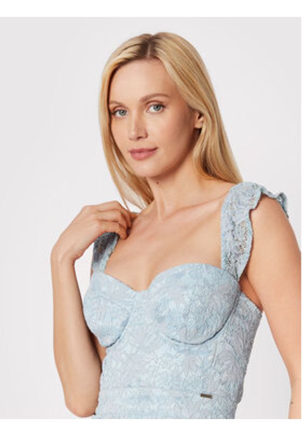Guess Sukienka koktajlowa W2YK70 KAQN0 Błękitny Slim Fit. Kolor: niebieski. Materiał: syntetyk. Styl: wizytowy