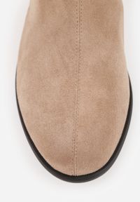 Born2be - Beżowe Botki na Obcasie z Metaliczną Wstawką Iriseia. Kolor: beżowy. Materiał: jeans. Obcas: na obcasie. Styl: elegancki, wizytowy. Wysokość obcasa: średni #4