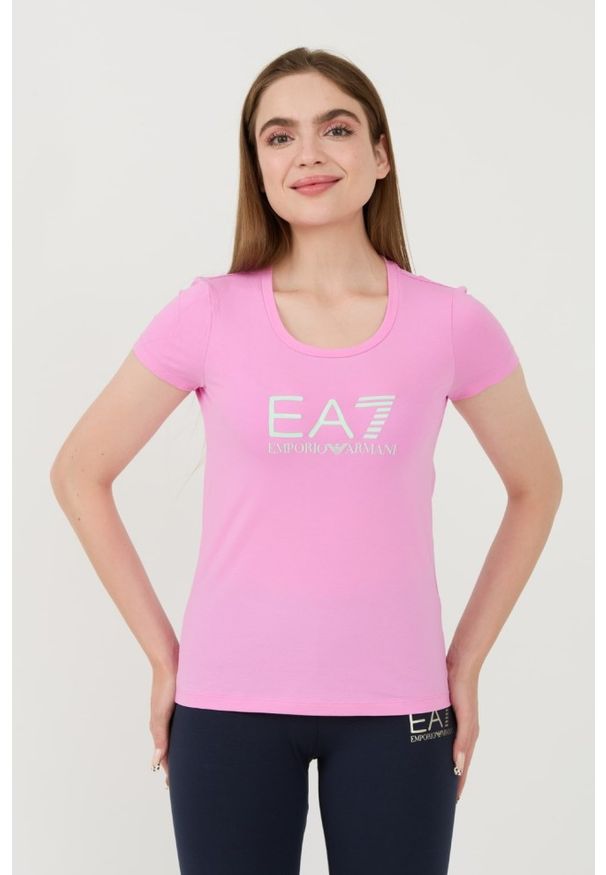 EA7 Emporio Armani - EA7 Różowy damski t-shirt, Rozmiar S. Kolor: różowy