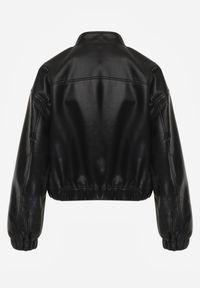 Born2be - Czarna Kurtka Bomberka z Imitacji Skóry o Krótkim Kroju Edalindra. Okazja: na randkę. Kolor: czarny. Materiał: skóra. Długość: krótkie. Wzór: kwiaty #4