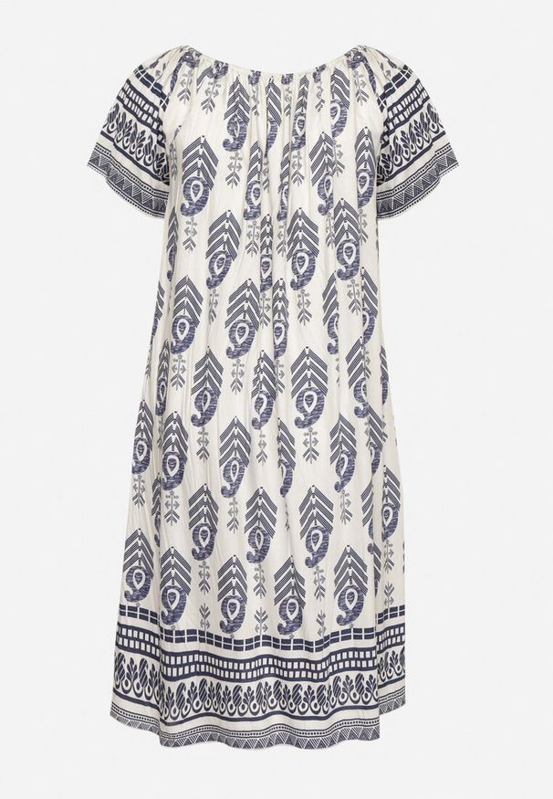 Born2be - Niebieska Wiskozowa Sukienka ze Wzorem Boho Ellivra. Okazja: na co dzień. Kolor: niebieski. Materiał: wiskoza. Wzór: aplikacja. Styl: boho