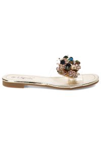 Złote Klapki S.Barski Eleganckie Płaskie Buty. Kolor: złoty. Styl: elegancki #8