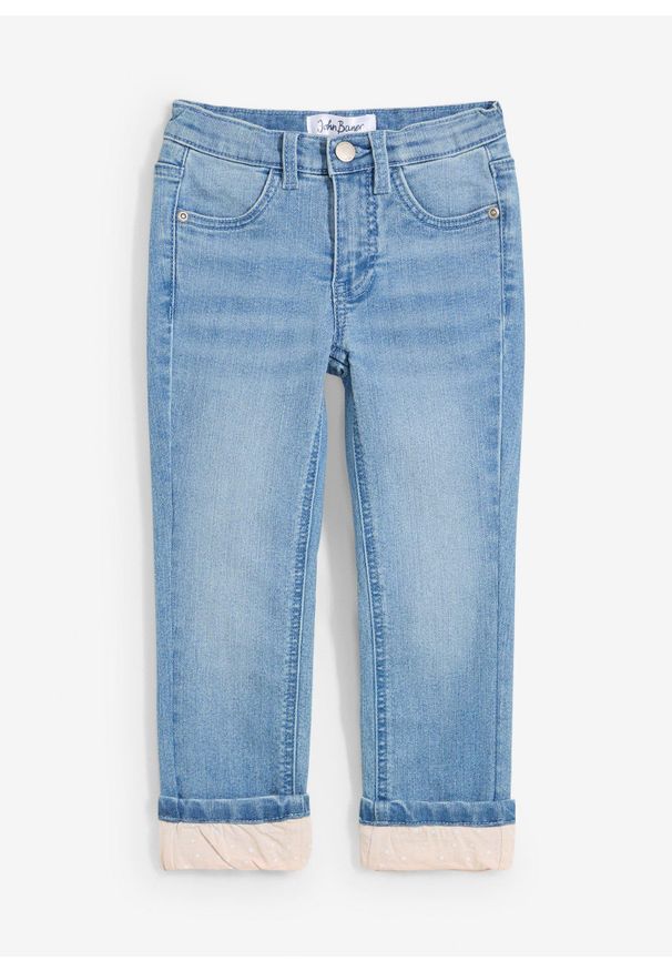 bonprix - Dżinsy ocieplane na podszewce z dżerseju, slim fit. Kolor: niebieski