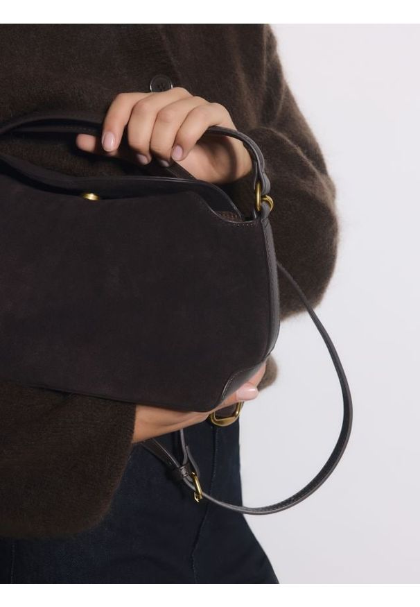 Reserved - Skórzana torebka - ciemnobrązowy. Kolor: brązowy. Materiał: skórzane