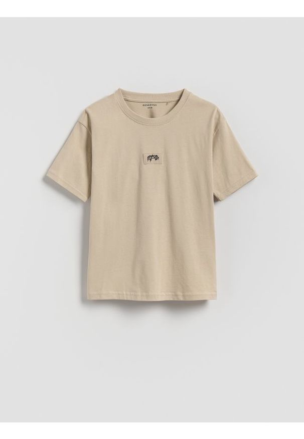 Reserved - Bawełniany t-shirt oversize - beżowy. Kolor: beżowy. Materiał: bawełna