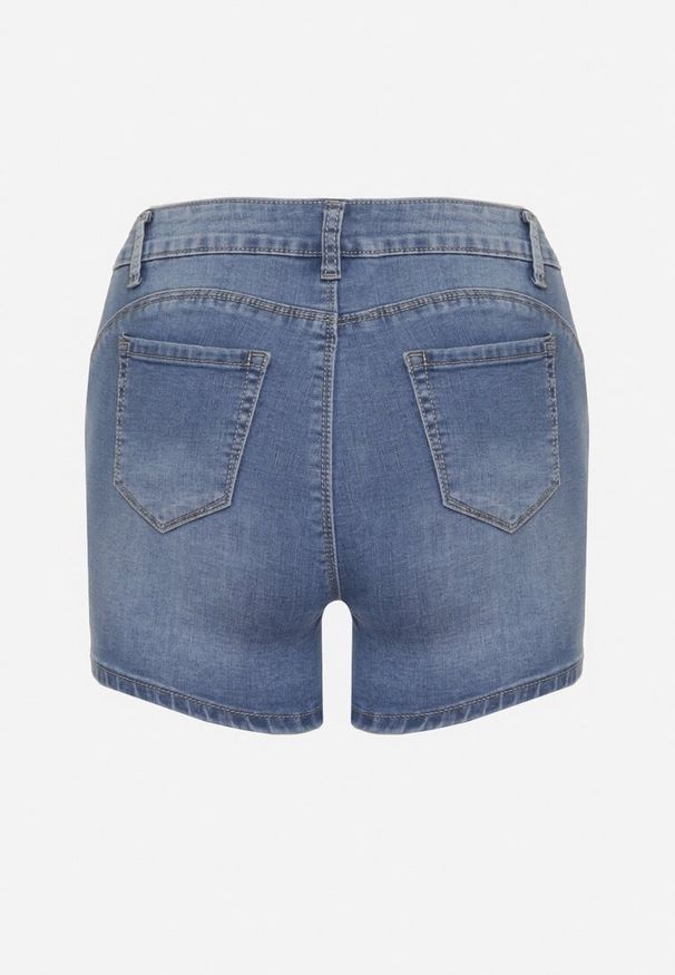 Born2be - Niebieskie Jeansowe Szorty Klasyczne z Wysokim Stanem i Ozdobną Kokardą Garolia. Okazja: na co dzień. Stan: podwyższony. Kolor: niebieski. Materiał: jeans. Sezon: lato. Styl: klasyczny
