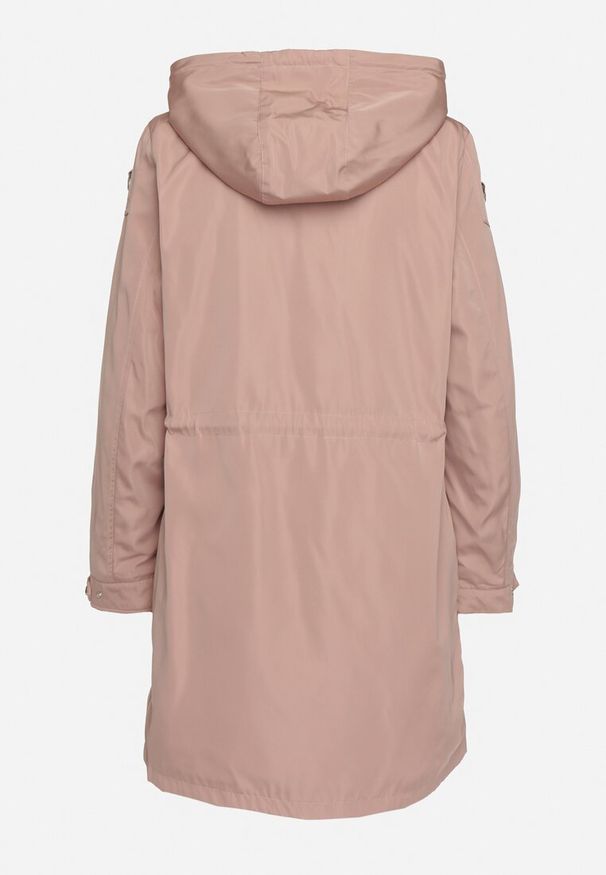 Born2be - Różowa Kurtka Parka z Odpinanym Kapturem i Troczkami w Talii Fesslora. Okazja: na co dzień, na spacer. Kolor: różowy. Materiał: jeans, wełna. Długość: długie. Styl: elegancki, casual