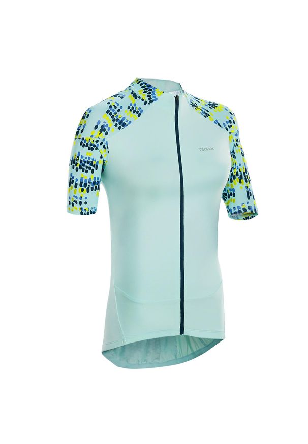 VAN RYSEL - Koszulka rowerowa z krótkim rękawem damska Triban 500 Glow. Kolor: zielony, niebieski, wielokolorowy, turkusowy. Długość rękawa: krótki rękaw. Długość: krótkie