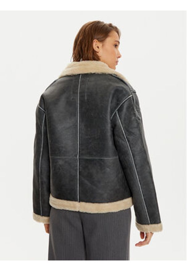 Karen by Simonsen Kurtka skórzana Reio 10105187 Szary Regular Fit. Kolor: szary. Materiał: skóra