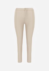 Born2be - Jasnobeżowe Spodnie Skinny z Imitacji Skóry Stana. Stan: podwyższony. Kolor: beżowy. Materiał: skóra #5