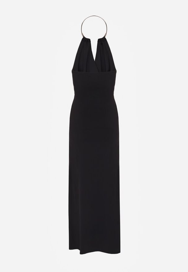 Renee - Czarna Wieczorowa Sukienka Halter z Odkrytymi Plecami Sewsara. Typ kołnierza: dekolt halter. Kolor: czarny. Styl: wizytowy