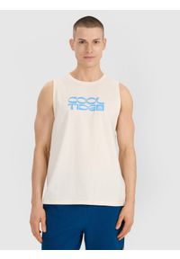 4f - 4F Tank top regular męski - biały XXL. Kolor: biały. Materiał: dzianina, bawełna, jersey. Długość rękawa: bez rękawów. Wzór: gładki, ze splotem, napisy