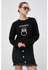 Pinko sweter wełniany damski kolor czarny lekki. Kolor: czarny. Materiał: wełna