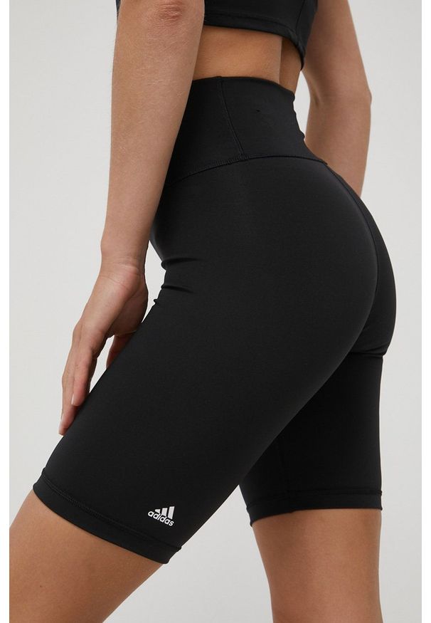 adidas Performance szorty treningowe Optime H64227 damskie kolor czarny gładkie high waist. Stan: podwyższony. Kolor: czarny. Materiał: skóra, włókno, materiał, lycra. Wzór: gładki. Styl: sportowy