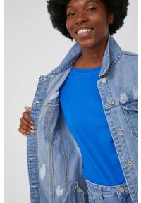 Answear Lab kurtka jeansowa damska przejściowa. Kolor: niebieski. Materiał: jeans. Styl: wakacyjny #6