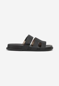 Born2be - Czarne Klapki z Geometrycznymi Paskami i Zapięciem na Rzep Saleniria. Okazja: na co dzień. Kolor: czarny. Wzór: geometria. Styl: boho, elegancki, casual #5